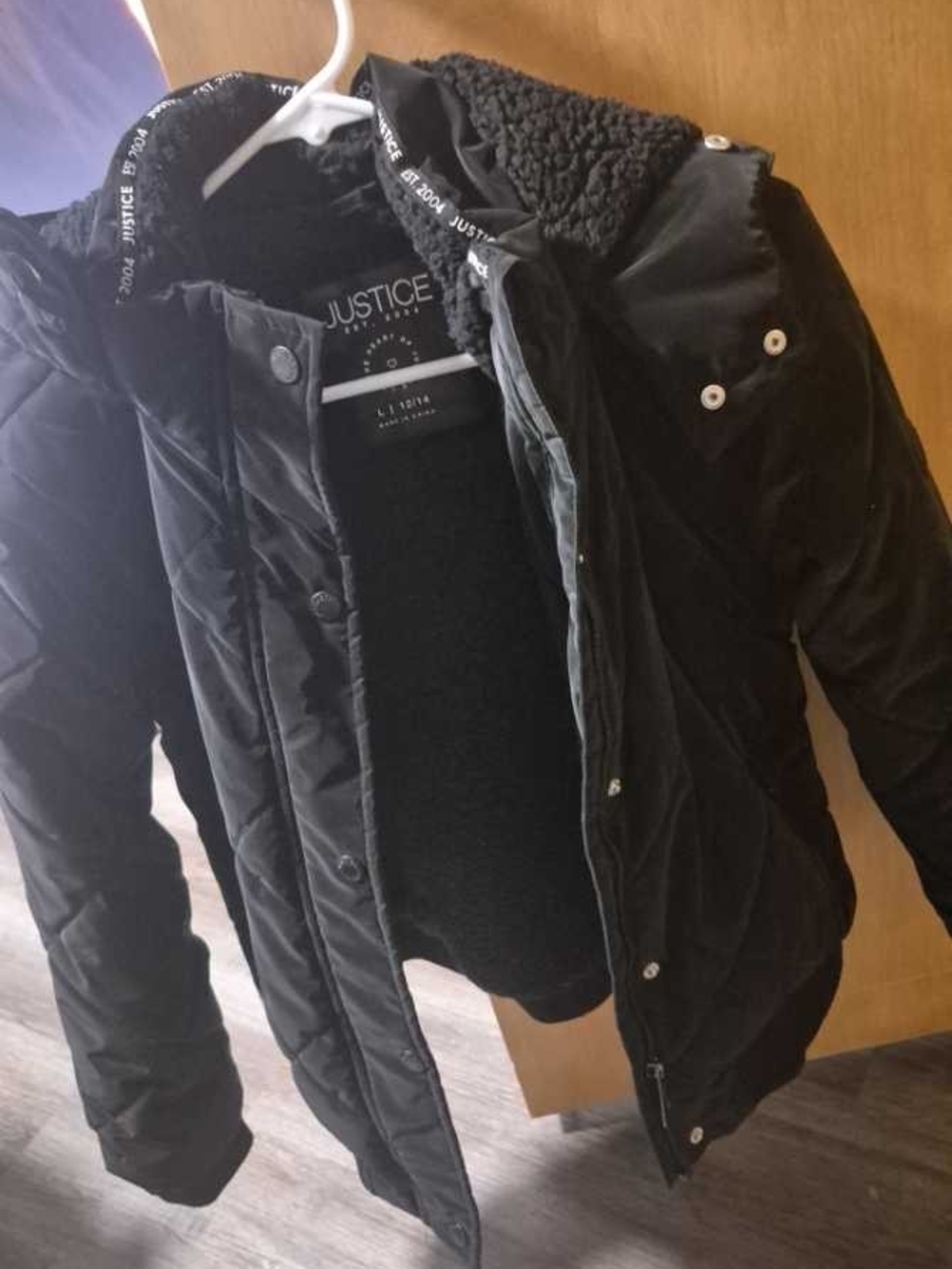 Justice Black Quilted Puffer Jacket with Sherpa Collar